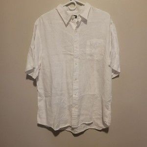 Lands' End Traditional Fit 100% Linen Men's Short Sleeve Shirt Size L